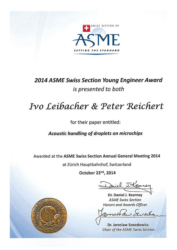 Enlarged view: 2014 ASMA Swiss Section Young Engineer Award